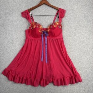 Cacique NWT 2-Pc Babydoll Chemise Thong Set Plus Size 18/20 Floral Embroidery‎